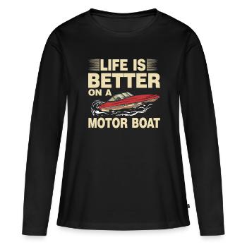 Bateau à moteur - Capitaine Bateau à moteur du lac Boater - T-shirt manches longues Premium bio Femme - noir - Devant - Julia (174cm)
