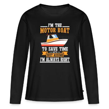 Bateau à moteur - Capitaine Bateau à moteur du lac Boater - T-shirt manches longues Premium bio Femme - noir - Devant - Julia (174cm)
