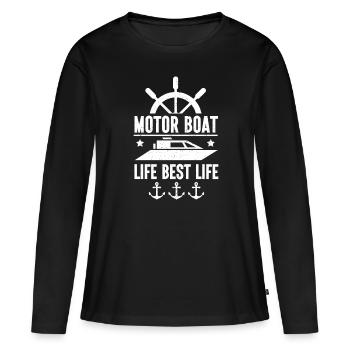 Bateau à moteur - Capitaine Bateau à moteur du lac Boater - T-shirt manches longues Premium bio Femme - noir - Devant - Julia (174cm)