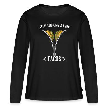Taco drôle Fiesta mexicaine Cinco De Mayo - T-shirt manches longues Premium bio Femme - noir - Devant - Julia (174cm)