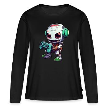 Netter Roboterspieler Lustiger Gaming -Roboter - Frauen Premium Bio Langarmshirt - Schwarz - Vorne - Julia (174cm)