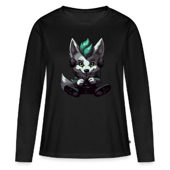 Cute Wolf Player Gaming Wolf Lover - Women's Premium Organic Long Sleeve Shirt - black - Front - Julia (174cm)