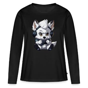 Cute Wolf Player Gaming Wolf Lover - Women's Premium Organic Long Sleeve Shirt - black - Front - Julia (174cm)