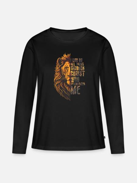 I Can Do All Things Through Christ Lion Faith - Frauen Premium Bio Langarmshirt - Schwarz