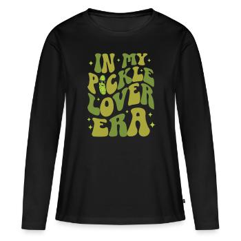 Concombre Concombre Amateur de nourriture Amoureux du concombre - T-shirt manches longues Premium bio Femme - noir - Devant - Julia (174cm)