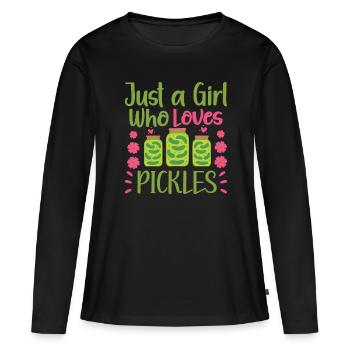 Concombre Concombre Amateur de nourriture Amoureux du concombre - T-shirt manches longues Premium bio Femme - noir - Devant - Julia (174cm)