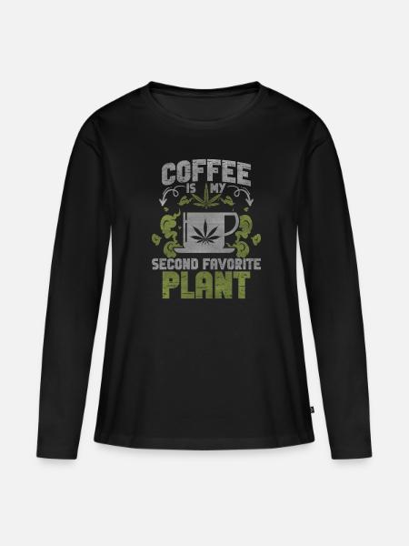 Weed, Café, Cannabis, Stoner, Caféine, Ganja - T-shirt manches longues Premium bio Femme - noir