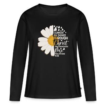 Je peux tout faire à travers la fleur de marguerite du Christ - T-shirt manches longues Premium bio Femme - noir - Devant - Julia (174cm)