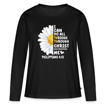 Je peux tout faire à travers la fleur de marguerite du Christ - T-shirt manches longues Premium bio Femme - noir - Devant - Julia (174cm)