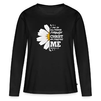 Je peux tout faire à travers la fleur de marguerite du Christ - T-shirt manches longues Premium bio Femme - noir - Devant - Julia (174cm)