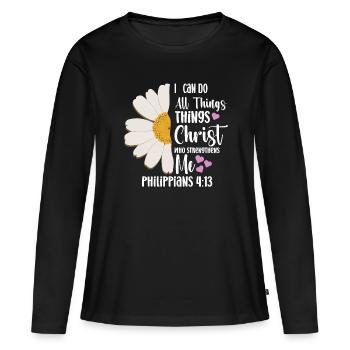 Je peux tout faire à travers la fleur de marguerite du Christ - T-shirt manches longues Premium bio Femme - noir - Devant - Julia (174cm)