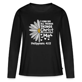 Je peux tout faire à travers la fleur de marguerite du Christ - T-shirt manches longues Premium bio Femme - noir - Devant - Julia (174cm)