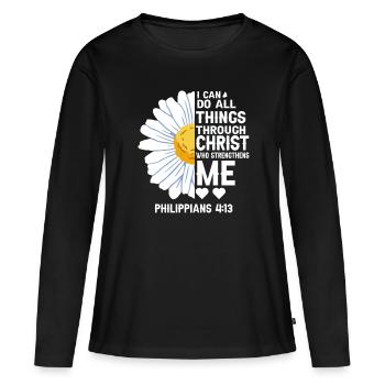 Je peux tout faire à travers la fleur de marguerite du Christ - T-shirt manches longues Premium bio Femme - noir - Devant - Julia (174cm)