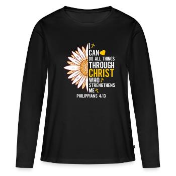 Je peux tout faire à travers la fleur de marguerite du Christ - T-shirt manches longues Premium bio Femme - noir - Devant - Julia (174cm)