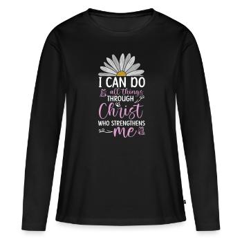 Je peux tout faire à travers la fleur de marguerite du Christ - T-shirt manches longues Premium bio Femme - noir - Devant - Julia (174cm)