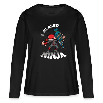 1st Grade Ninja with School Cone Enrollment - Women's Premium Organic Long Sleeve Shirt - black - Front - Julia (174cm)
