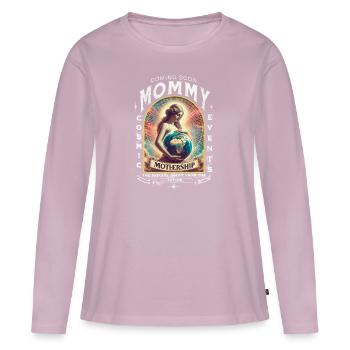 tshirt " maman évènements cosmique " - T-shirt manches longues Premium bio Femme - rose poudré - Devant - Julia (174cm)