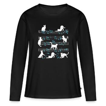 Cats playing with music note cat - Women's Premium Organic Long Sleeve Shirt - black - Front - Julia (174cm)
