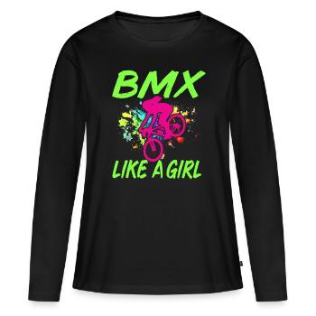 BMX Rider Girl Bike Fahrradstunt Rennsport Kinder - Frauen Premium Bio Langarmshirt - Schwarz - Vorne - Julia (174cm)