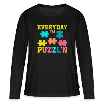 Puzzle Pièce Puzzle Amateur de Puzzle - T-shirt manches longues Premium bio Femme - noir - Devant - Julia (174cm)
