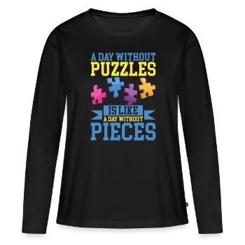Puzzle Pièce Puzzle Amateur de Puzzle - T-shirt manches longues Premium bio Femme - noir - Devant - Julia (174cm)