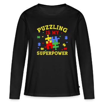 Puzzle Pièce Puzzle Amateur de Puzzle - T-shirt manches longues Premium bio Femme - noir - Devant - Julia (174cm)