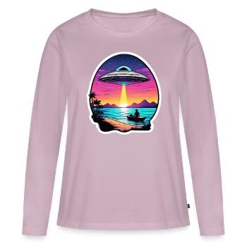UFO hovers over a lake - Women's Premium Organic Long Sleeve Shirt - dusky pink - Front - Julia (174cm)