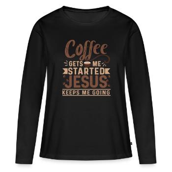 Le café me fait avancer, Jésus me fait avancer - T-shirt manches longues Premium bio Femme - noir - Devant - Julia (174cm)