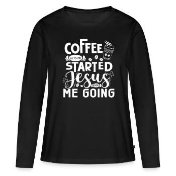 Le café me fait avancer, Jésus me fait avancer - T-shirt manches longues Premium bio Femme - noir - Devant - Julia (174cm)