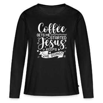 Le café me fait avancer, Jésus me fait avancer - T-shirt manches longues Premium bio Femme - noir - Devant - Julia (174cm)