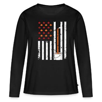 Maple Tapping Flag Maple Tree Maple Leaf - Women's Premium Organic Long Sleeve Shirt - black - Front - Julia (174cm)