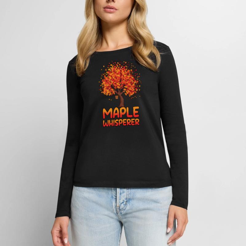 Maple Whisperer Tapping Maple Tree Maple Leaf T-shirt manches longues Premium bio Femme