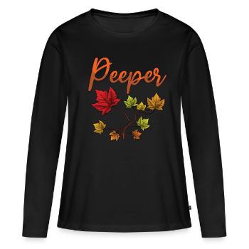 Peeper Laub Blatt Peeping - Frauen Premium Bio Langarmshirt - Schwarz - Vorne - Julia (174cm)