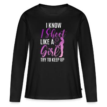 Bogenschießen Bowhunter Shooting Girls Pfeiljagd - Frauen Premium Bio Langarmshirt - Schwarz - Vorne - Julia (174cm)
