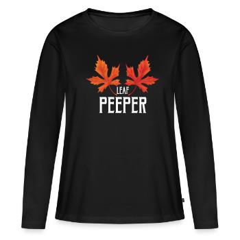 Blattgucker Laub Blattspähen - Frauen Premium Bio Langarmshirt - Schwarz - Vorne - Julia (174cm)