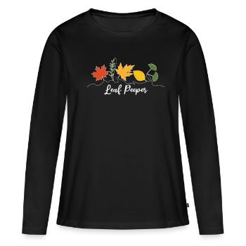 Blatt-Peeper Kawaii Laub Blatt-Peeping - Frauen Premium Bio Langarmshirt - Schwarz - Vorne - Julia (174cm)