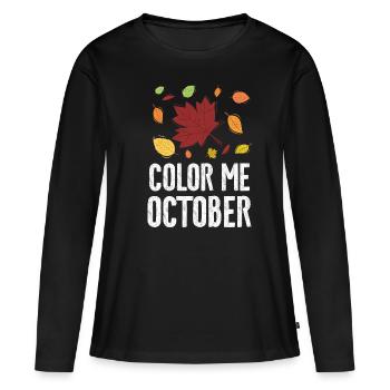 Color Me Oktober Blatt Peeper Laub Leaf Peeping - Frauen Premium Bio Langarmshirt - Schwarz - Vorne - Julia (174cm)