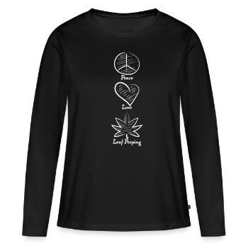Frieden Liebe Blatt Peeping Leaf Peeper Laub - Frauen Premium Bio Langarmshirt - Schwarz - Vorne - Julia (174cm)