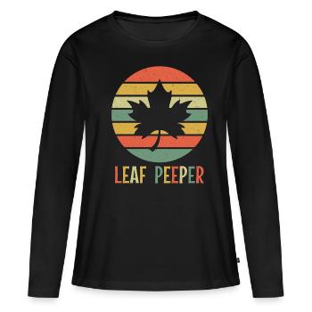 Blatt Peeper Laub Leaf Peeping Retro Vintage - Frauen Premium Bio Langarmshirt - Schwarz - Vorne - Julia (174cm)