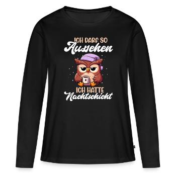 J’ai le droit d’avoir l’air d’avoir un hibou de nuit - T-shirt manches longues Premium bio Femme - noir - Devant - Julia (174cm)