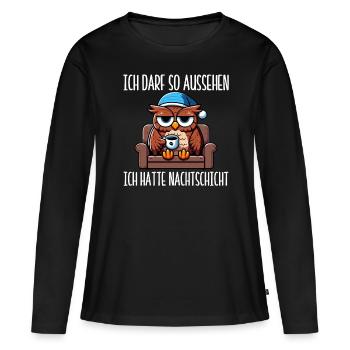 J’ai le droit d’avoir l’air d’avoir un hibou de nuit - T-shirt manches longues Premium bio Femme - noir - Devant - Julia (174cm)