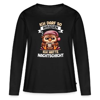 J’ai le droit d’avoir l’air d’avoir un hibou de nuit - T-shirt manches longues Premium bio Femme - noir - Devant - Julia (174cm)
