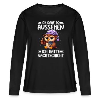 J’ai le droit d’avoir l’air d’avoir un hibou de nuit - T-shirt manches longues Premium bio Femme - noir - Devant - Julia (174cm)