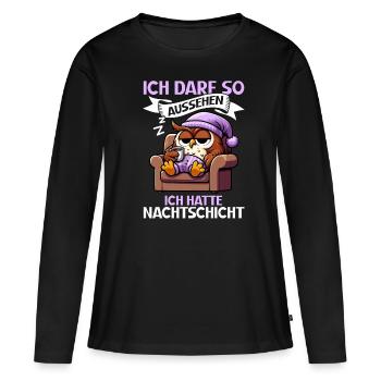 J’ai le droit d’avoir l’air d’avoir un hibou de nuit - T-shirt manches longues Premium bio Femme - noir - Devant - Julia (174cm)