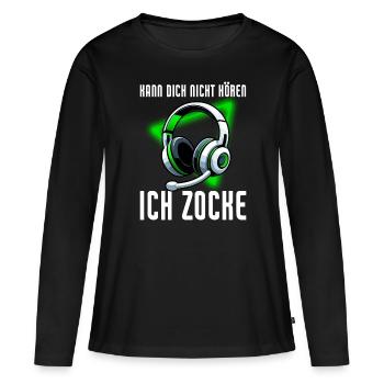 Je ne t’entends pas, je joue - T-shirt manches longues Premium bio Femme - noir - Devant - Julia (174cm)
