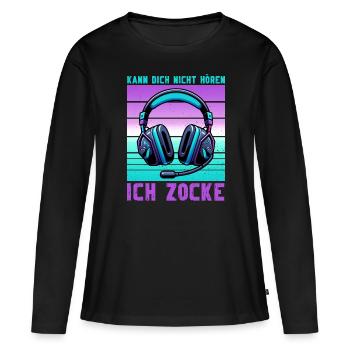 Je ne t’entends pas, je joue - T-shirt manches longues Premium bio Femme - noir - Devant - Julia (174cm)