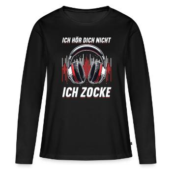 Je ne t’entends pas, je joue - T-shirt manches longues Premium bio Femme - noir - Devant - Julia (174cm)