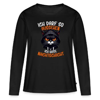 J’ai le droit d’avoir l’air d’avoir un chat de nuit - T-shirt manches longues Premium bio Femme - noir - Devant - Julia (174cm)