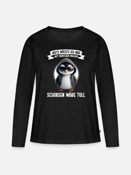 Heute möchte ich was mit Menschen machen Schubsen - Frauen Premium Bio Langarmshirt - Schwarz