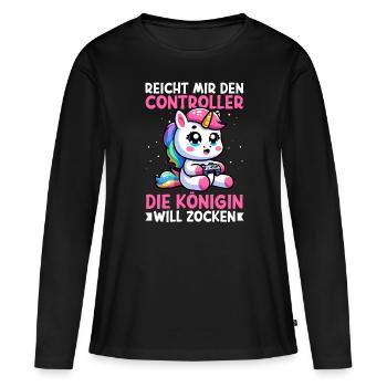 Reicht mir den Controller die Königin will zocken - Frauen Premium Bio Langarmshirt - Schwarz - Vorne - Julia (174cm)